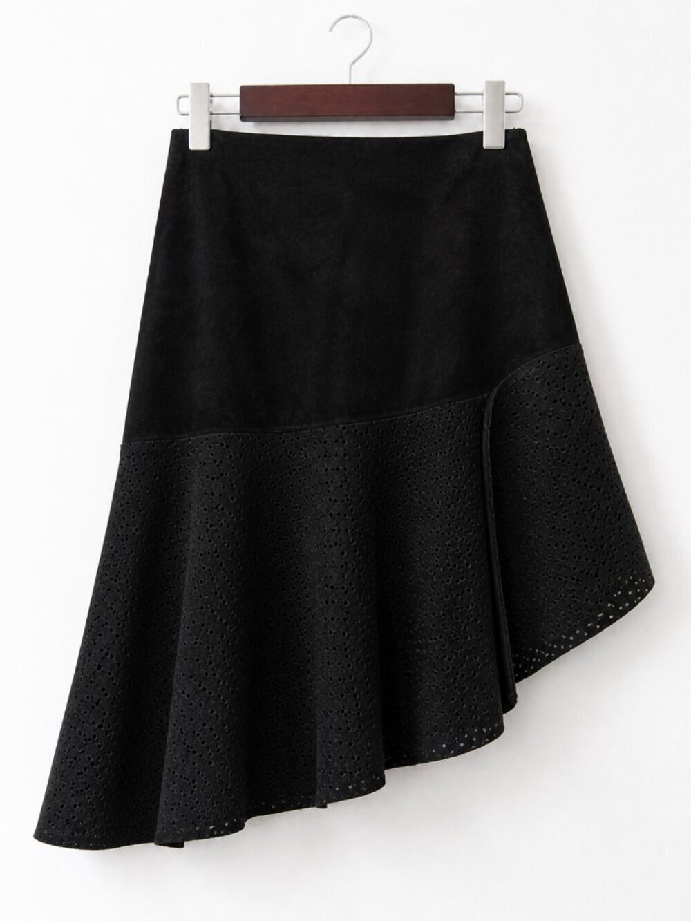 Vintage Bebe Black Suede Perforated Asymmetrical Skirt 8 Y2K Goth Club